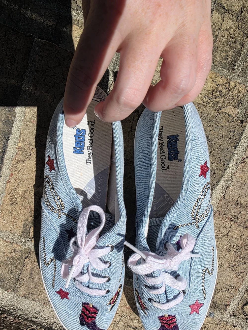 Keds Light Blue Denim Sneakers Western Cowgirl Embroidered Patches